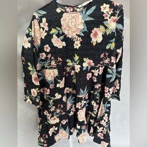 Zara Black Dress with Pink and Blue Floral Design